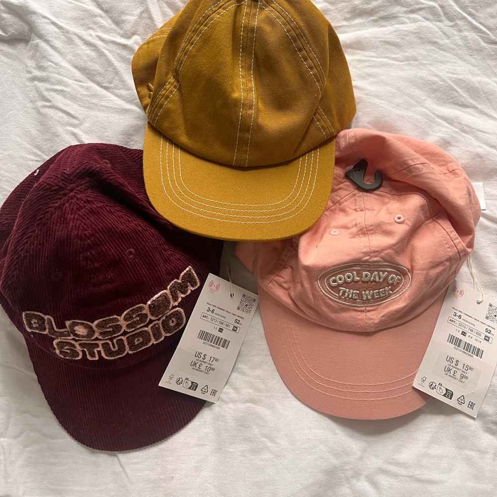 Trendy Cap Trio in Mustard, Pink, and Burgundy